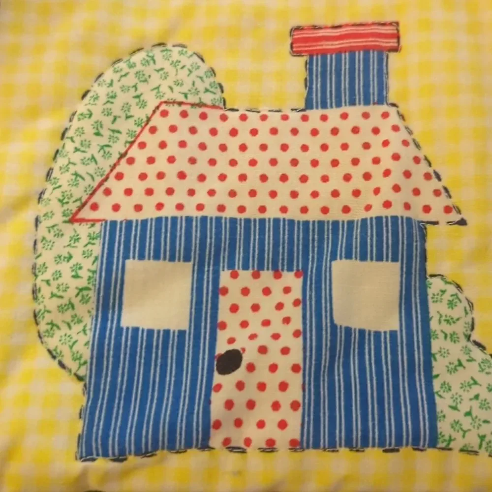 70s vintage‎ patchwork rainbow colored baby kids quilt